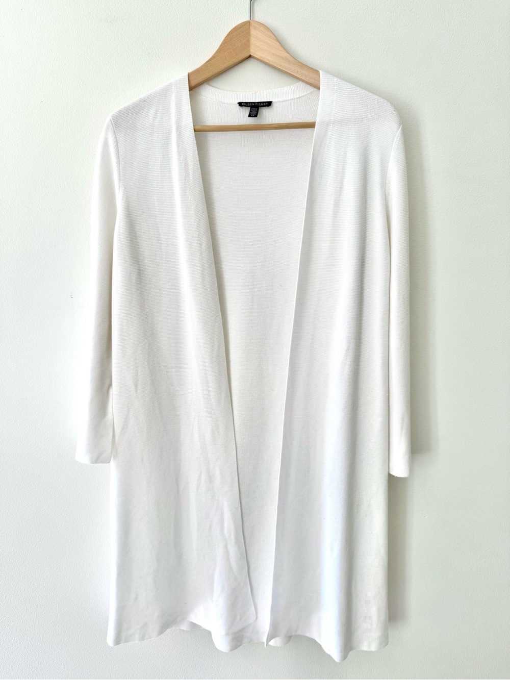Eileen Fisher White Tencel Silk Duster Cardigan S Petite Minimalist Quiet Luxury